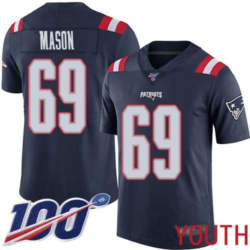 New England Patriots Football #69 100th Season Rush Vapor Limited Navy Blue Youth Shaq Mason NFL Jersey